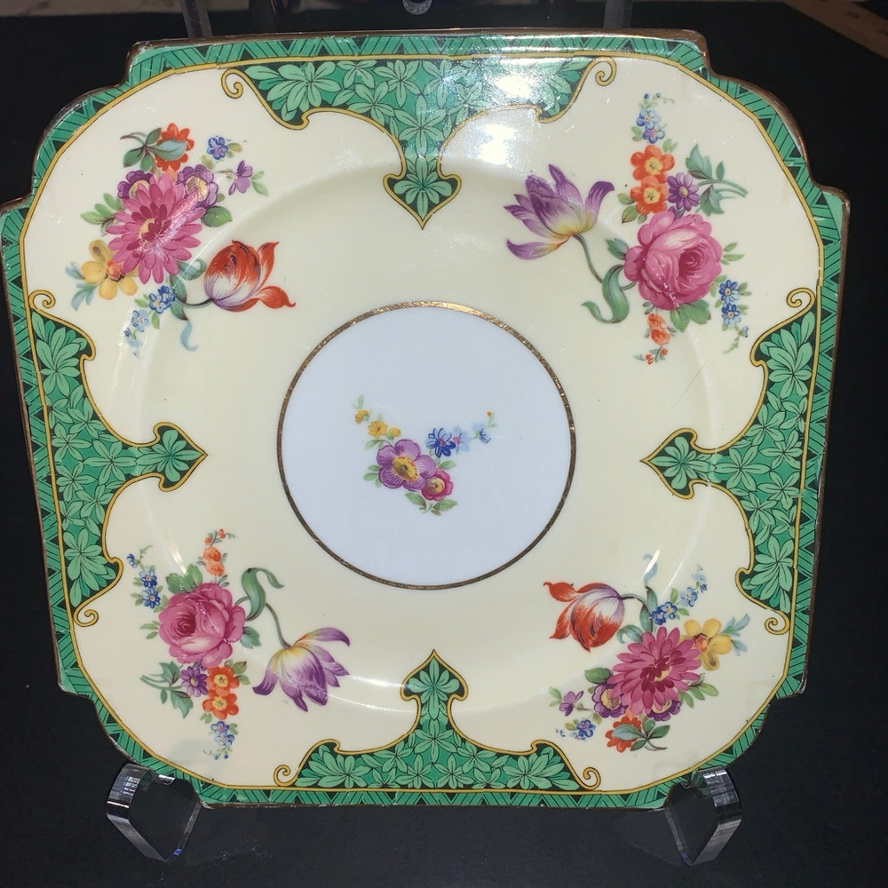 Aynsley Plate Yellow/Green Floral Pattern